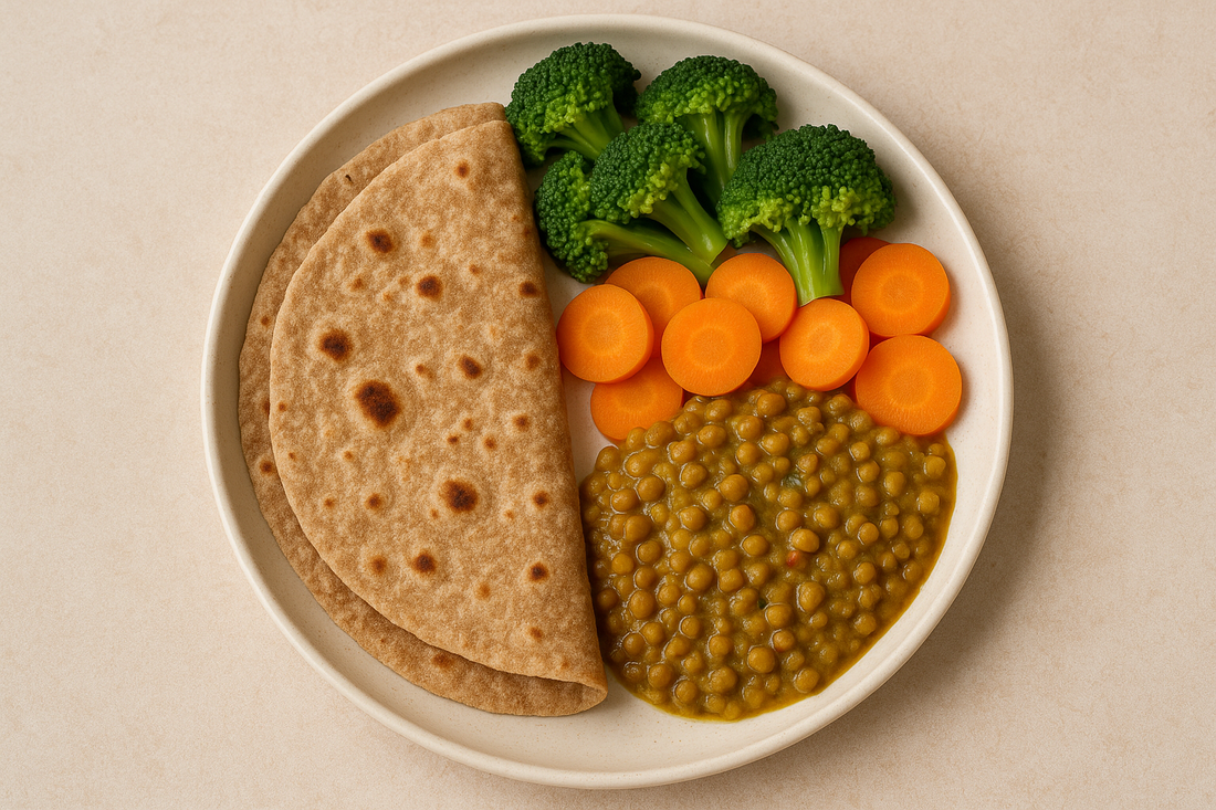 Whole wheat chapati with vegetables and lentils, suitable for diabetics