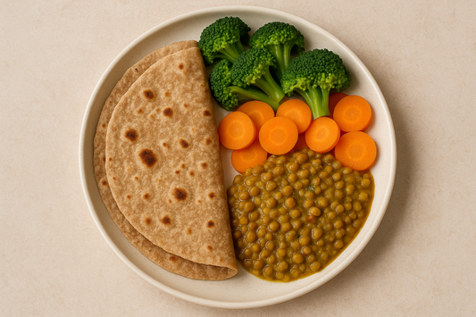 Whole wheat chapati with vegetables and lentils, suitable for diabetics
