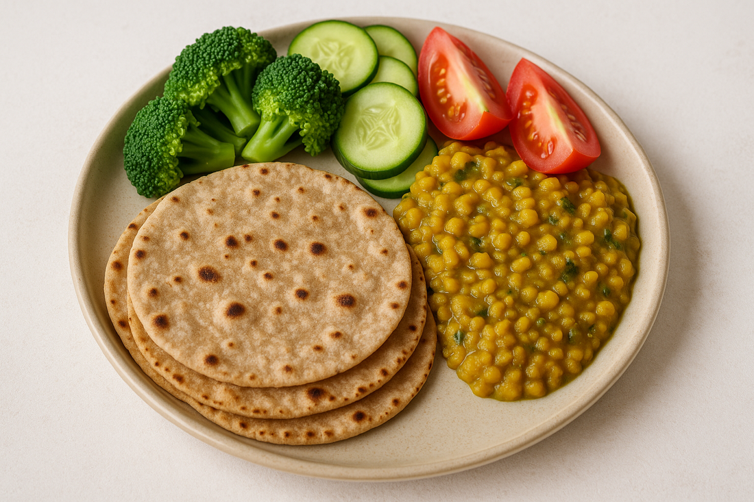 Whole wheat roti with vegetables and lentils for healthy eating
