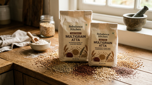 Best value atta combo pack with 2kg trial and 5kg bundle on a kitchen counter with grains